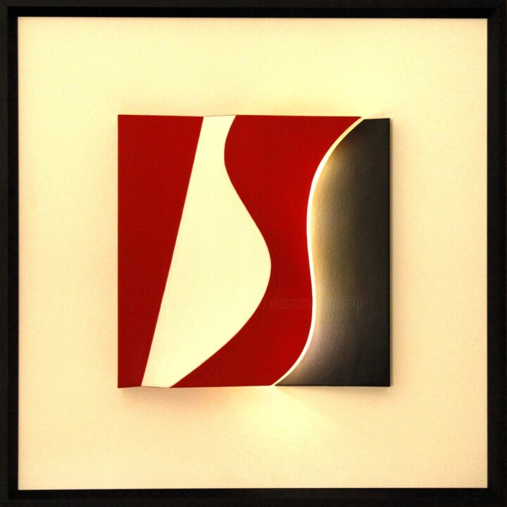 "ITALIAN STYLE: Luci e Rossi" - bassorilievo led Scultura, 19,7x19,7 in