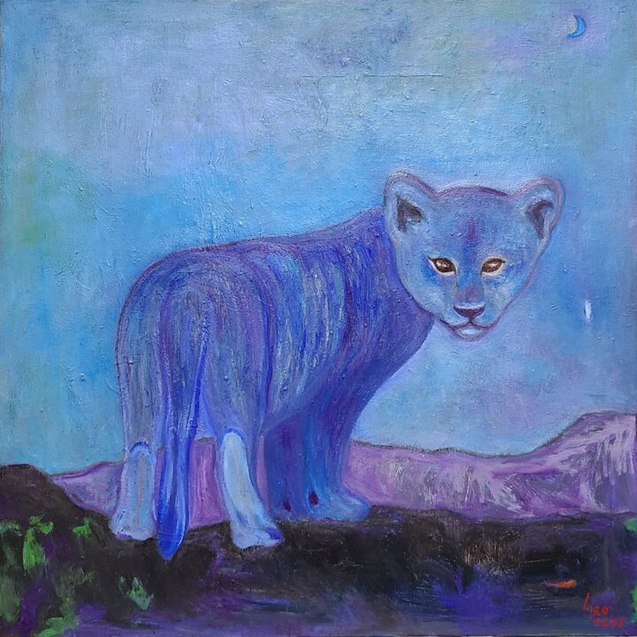 The Lion Path: A Cub's Silent Lament 绘画, 19.7x19.7 in