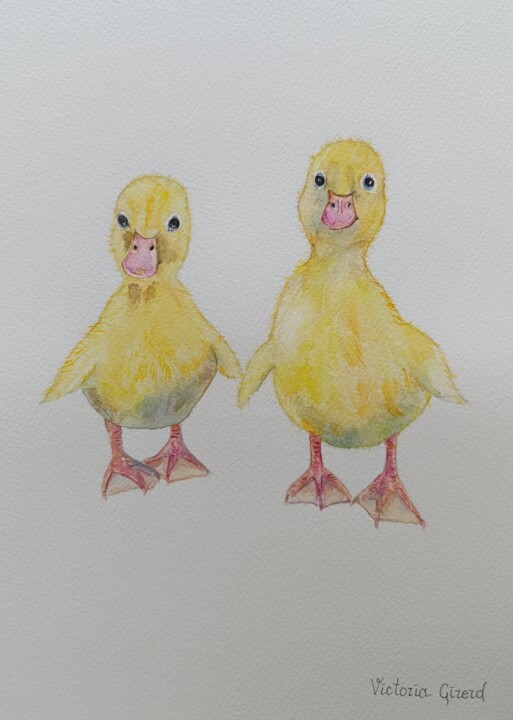 2 canetons, les petits canards 绘画, 11.7x8.3 in