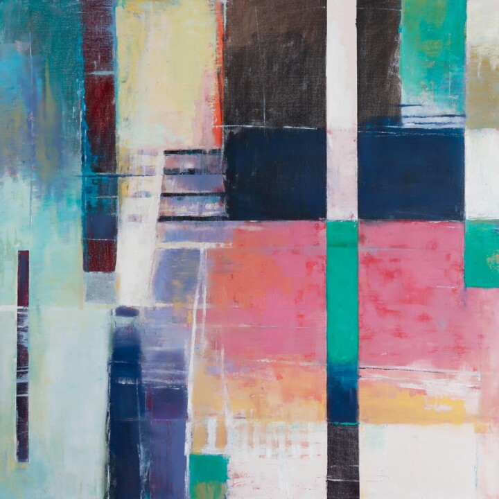 linear abstract rectangles #1 绘画, 48x48 in