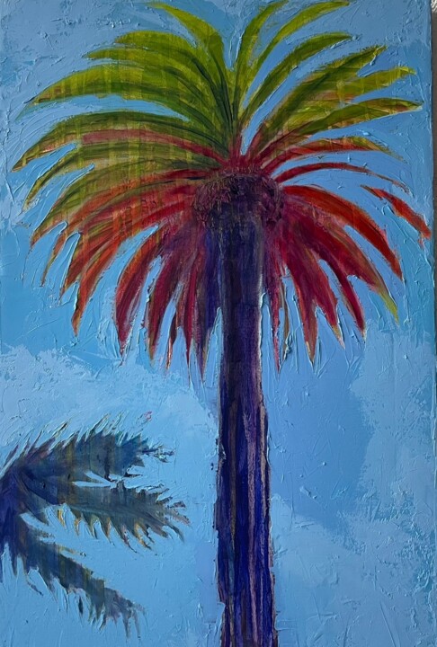 Painting titled "California sky" by Elena Kozlova, Original Artwork, Oil Mounted on Wood Stretcher frame