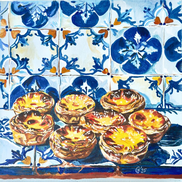 Painting titled "Sun-Kissed Tarts 1" by Irina Kurganskaya, Original Artwork, Acrylic Mounted on Wood Stretcher frame