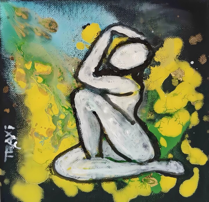 White Form Amidst Chaos Woman Painting 绘画, 7.9x7.9 in