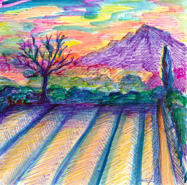 Coucher de soleil, vue de l'atelier 图画, 5.9x5.9 in
