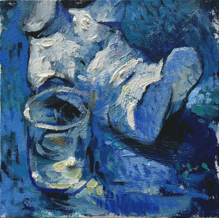 "Nature morte avec verre d'eau" 绘画, 7.9x7.9 in