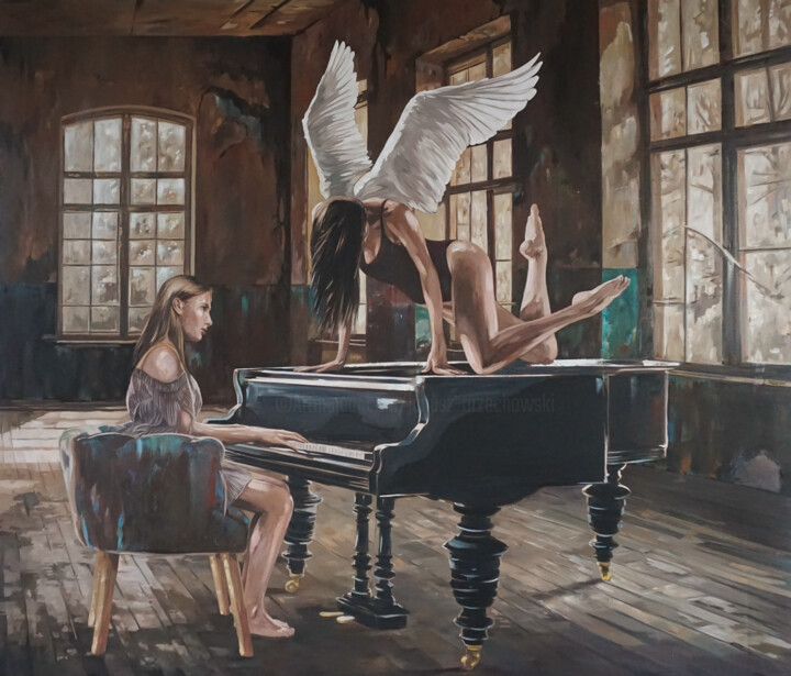 Peinture intitulée "Interrupted music l…" par Janusz Orzechowski, Œuvre d'art originale, Huile Monté sur Panneau de bois
