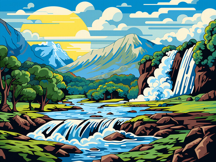 Waterfall 绘画, 23.6x31.5 in