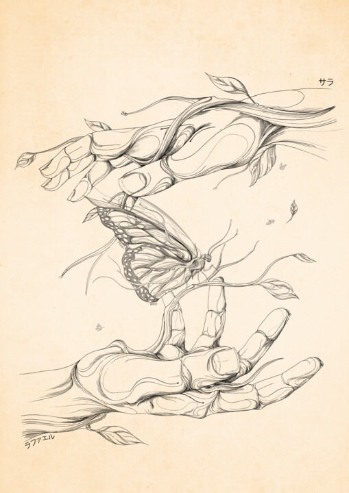 Drawing titled "Creating Life" by Rafael Castillo Guillén, Original Artwork, Ink Mounted on Other rigid panel