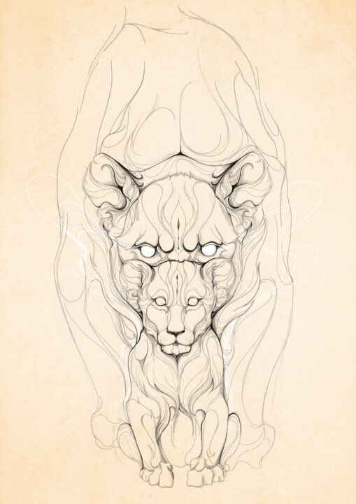Drawing titled "Mother" by Rafael Castillo Guillén, Original Artwork, Ink Mounted on Other rigid panel