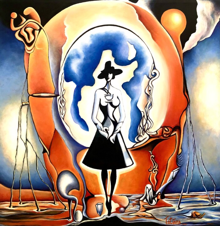 "Birth of the Black Moon. New Lilith" Pittura, 35,4x35,4 in