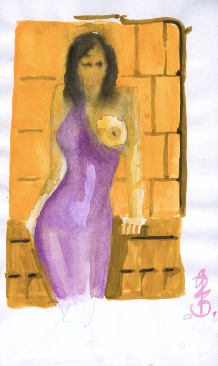 Halbakt an Mauersockel. 图画, 8.1x4.6 in