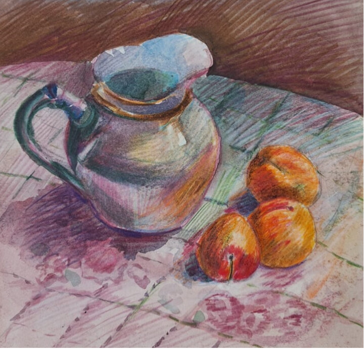 Молочник и абрикосы. 图画, 7.5x7.5 in