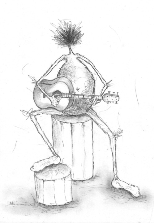 Guitariste assis 图画, 11.7x8.3 in