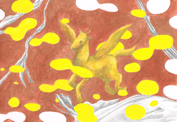 Fliegendes Pferd in Rot Tablo, 8,8x12,6 in