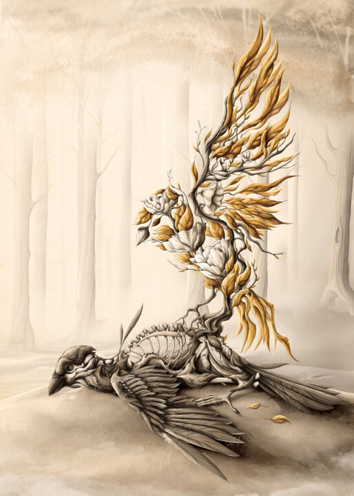 Painting titled "Rebirth (Reincarnat…" by Rafael Castillo Guillén, Original Artwork, Watercolor Mounted on Other rigid panel