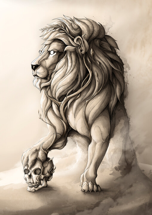 The Wood Lion Painting, 27.6x19.7 in