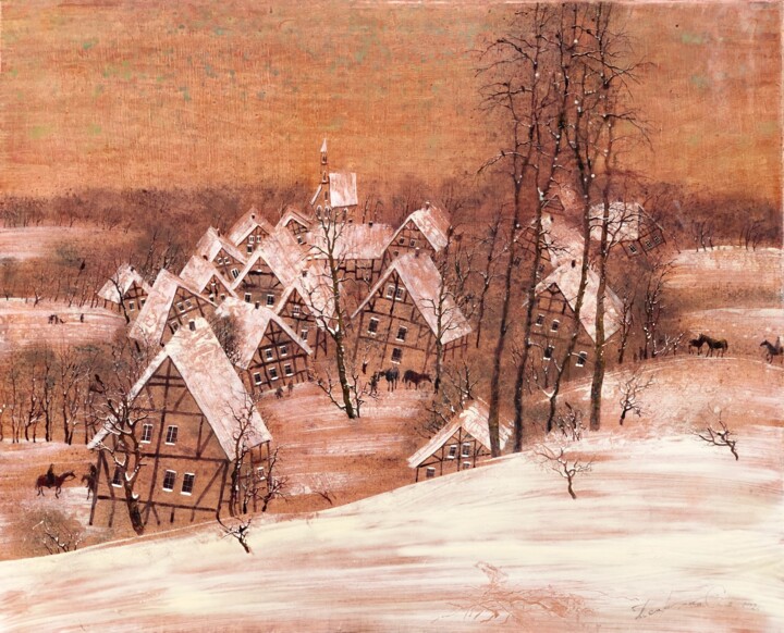 Winter town 绘画, 35.4x43.3 in