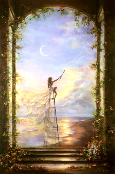 « Toucher le rêve » Schilderij, 35,4x23,6 in