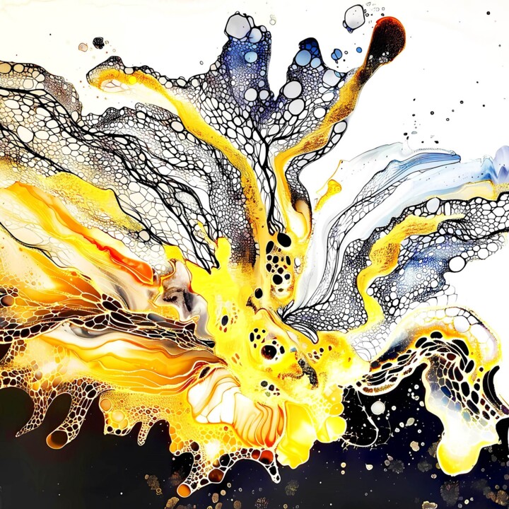 FANTASY GOLDEN YELLOW LILY abstract wall art 印花与版画, 39.4x39.4 in