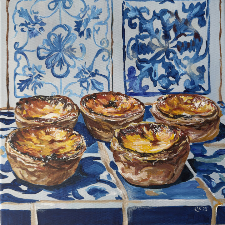 Painting titled "Sun-Kissed Tarts 2" by Irina Kurganskaya, Original Artwork, Acrylic Mounted on Wood Stretcher frame