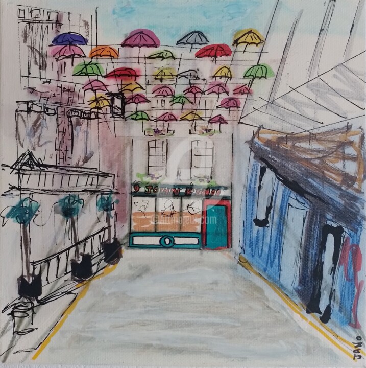 Umbrella Street Dublin Ireland Картина, 7,9x7,9 in