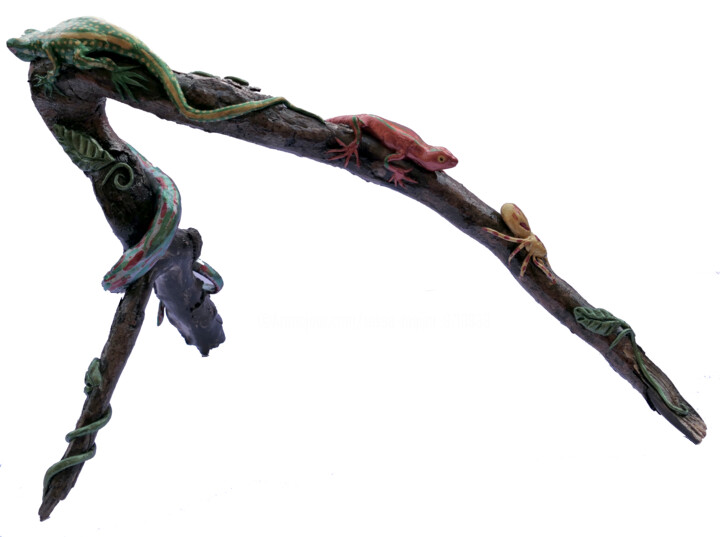 Reptiles sur un baton 雕塑, 7.9x14.2 in