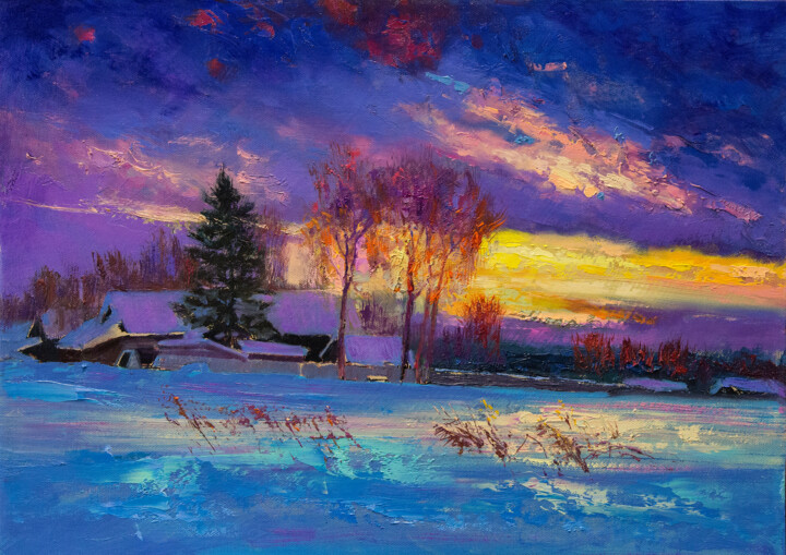 Рассвет в деревне под Вологдой Pittura, 12,6x16,5 in