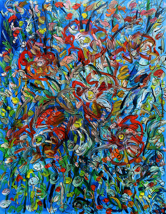 Painting titled "Kamoulox floral" by Jean Mirre, Original Artwork, Oil