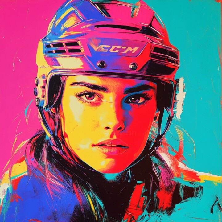 Painting titled "ICE HOCKEY STAR" by Claudia Sauter (Poptonicart), Original Artwork, Acrylic