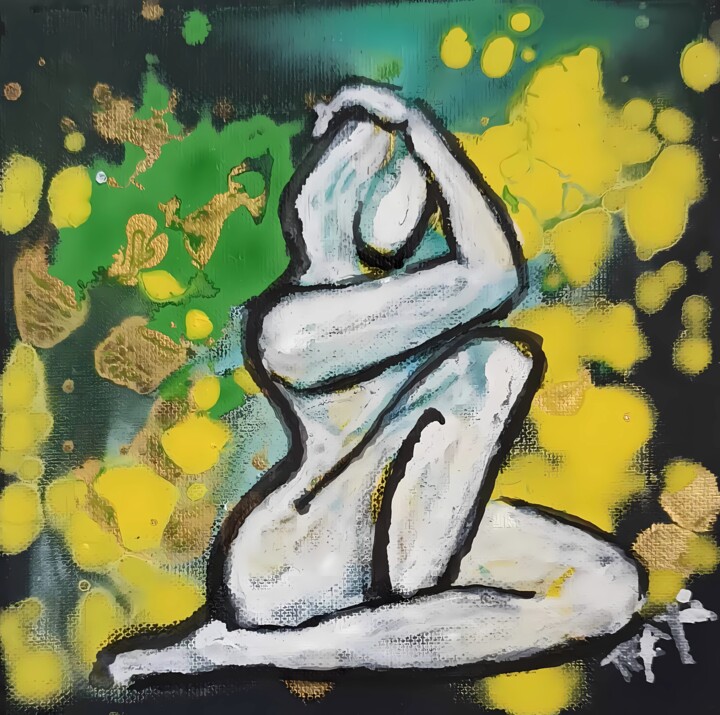 Contemplation in White Woman Portrait 绘画, 7.9x7.9 in