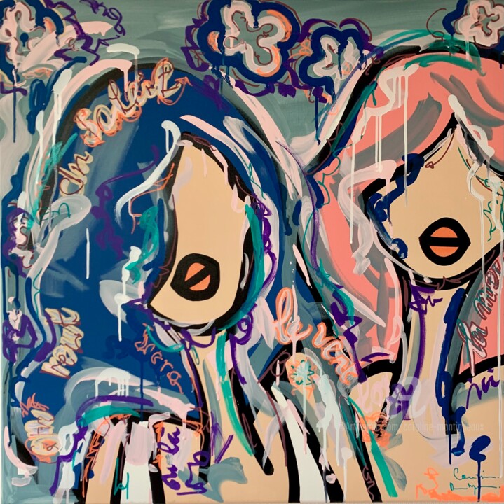 Funky sorbet bleuet Schilderij, 31,5x31,5 in