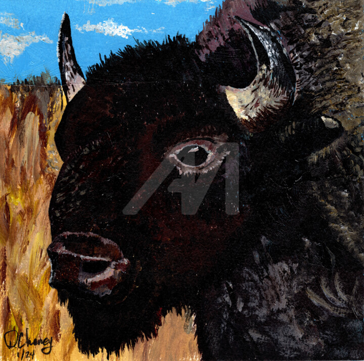 Bison Portrait 绘画, 8x8 in