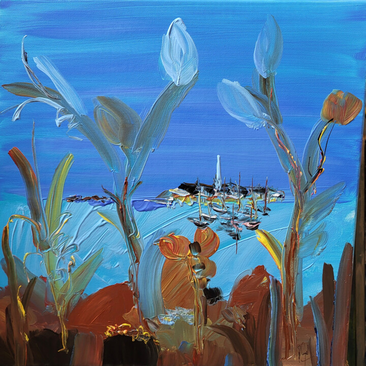 Peinture intitulée "Empruntons le ciel" par Muriel Cayet, Œuvre d'art originale, Acrylique Monté sur Châssis en bois