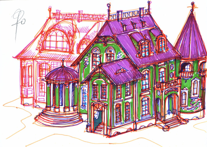 Architektonische Fingerübung. Drawing, 8.3x11.6 in