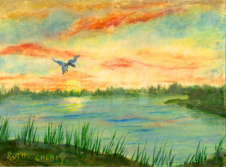 Randall's Bird Sunset 绘画, 5x7 in