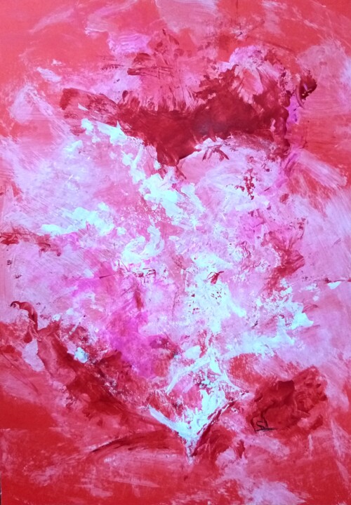 Abstrait Coeur Saint Valentin 绘画, 12.6x9.5 in