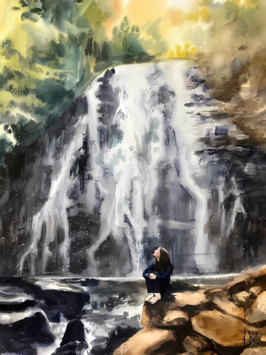 Waterfall and girl Tablo, 15,8x11,8 in