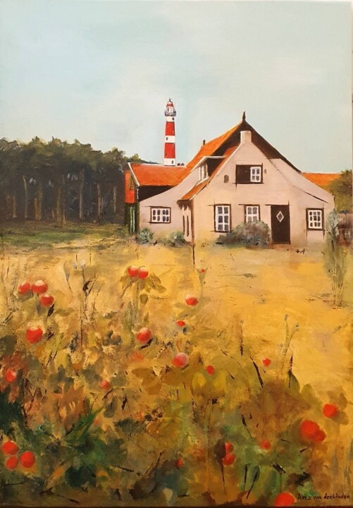 Painting titled "Ameland - rose hips…" by Ans Van Der Linden, Original Artwork, Oil