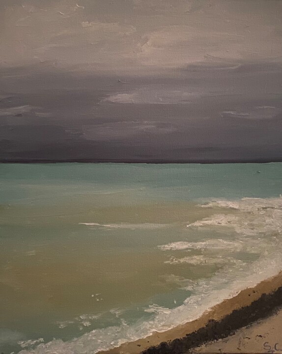 Painting titled "L’orage s’éloigne" by Sophie Cousineau, Original Artwork, Oil Mounted on Cardboard