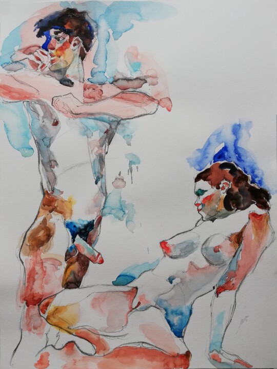 Bathers XXXIII 绘画, 16.3x12.2 in