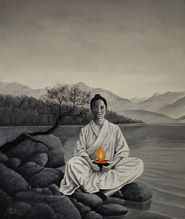 Peinture intitulée "Méditation" par Jean-Yves Saint Lezer, Œuvre d'art originale, Huile Monté sur Châssis en bois