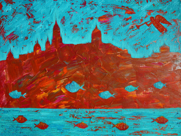 Procession of fish in Salamanca Spain 绘画, 23.6x31.5 in