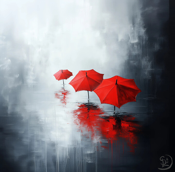 Digital Arts titled "Red umbrellas 3" by Alisa Anderson (ShitsuLine), Original Artwork, AI generated image