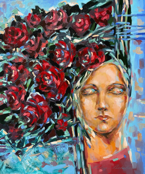 Girl flowers Fleurs de femme Картина, 27,6x23,6 in