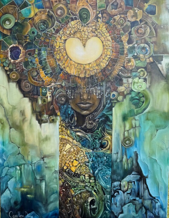 Great Mother Mosaic style painting depicting feminine energi 绘画, 35.4x27.6 in