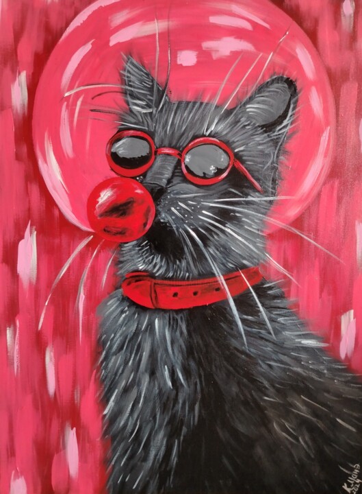 Glamorous cat 绘画, 31.5x23.6 in
