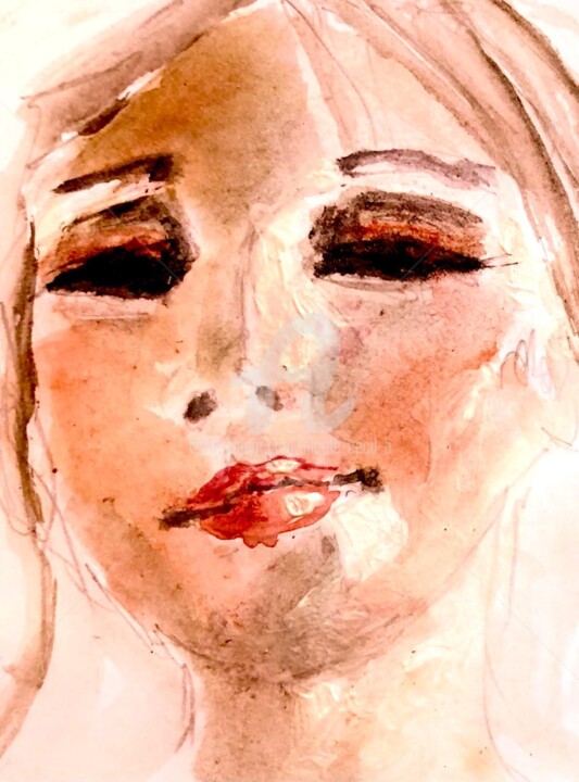 Painting titled "The Smile" by Nicole Cecil B, Original Artwork, Watercolor