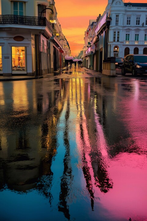 Neon Reflections After the Storm Digitale Kunst