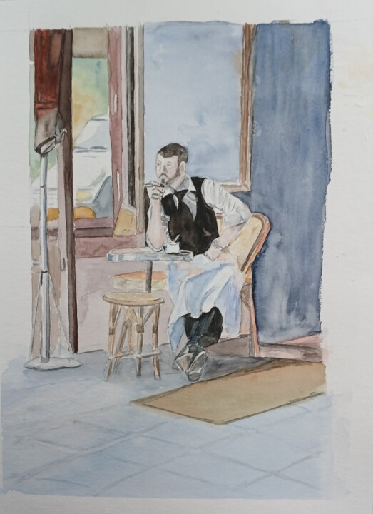 Peinture intitulée "Le serveur" par Nicole Montaigut, Œuvre d'art originale, Aquarelle
