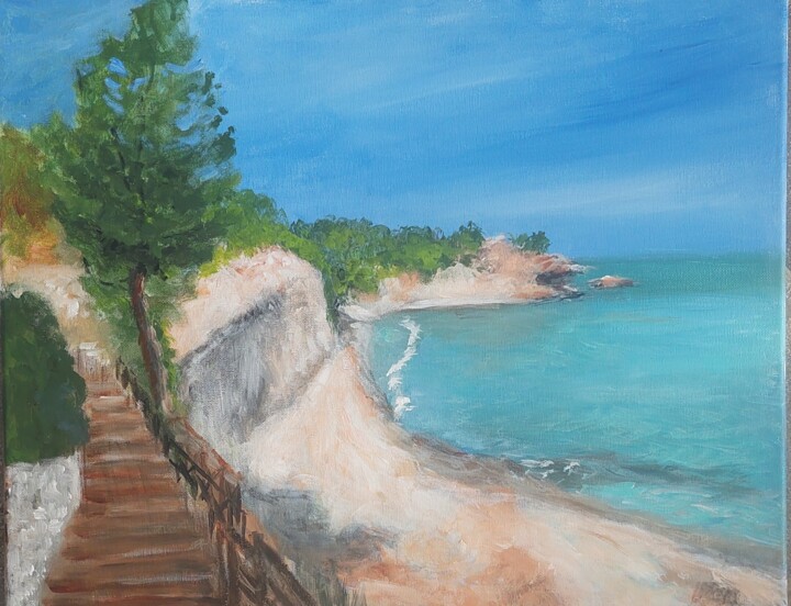 Painting titled "Coasttrail by Benis…" by Els Driesen, Original Artwork, Acrylic Mounted on Wood Stretcher frame
